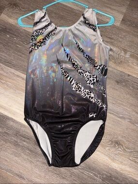 GK Holographic Black and Silver Leopard Claw Gymnastics Leotard